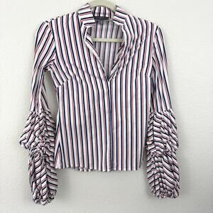 Anthro Greysn Womens Puff Statement Sleeve Blouse Top Size XS Stripe Red Blue